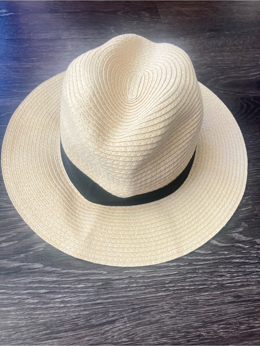 Wide Brim Straw Fedora Hat with Black Band